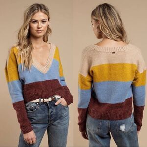 For Love & Lemons Wellesley Stripe Sweater in Tan